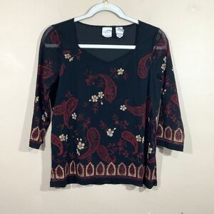 Emma James Floral Paisley Print Shirt Womens M Black Whimsigoth Fairy Grunge Y2K